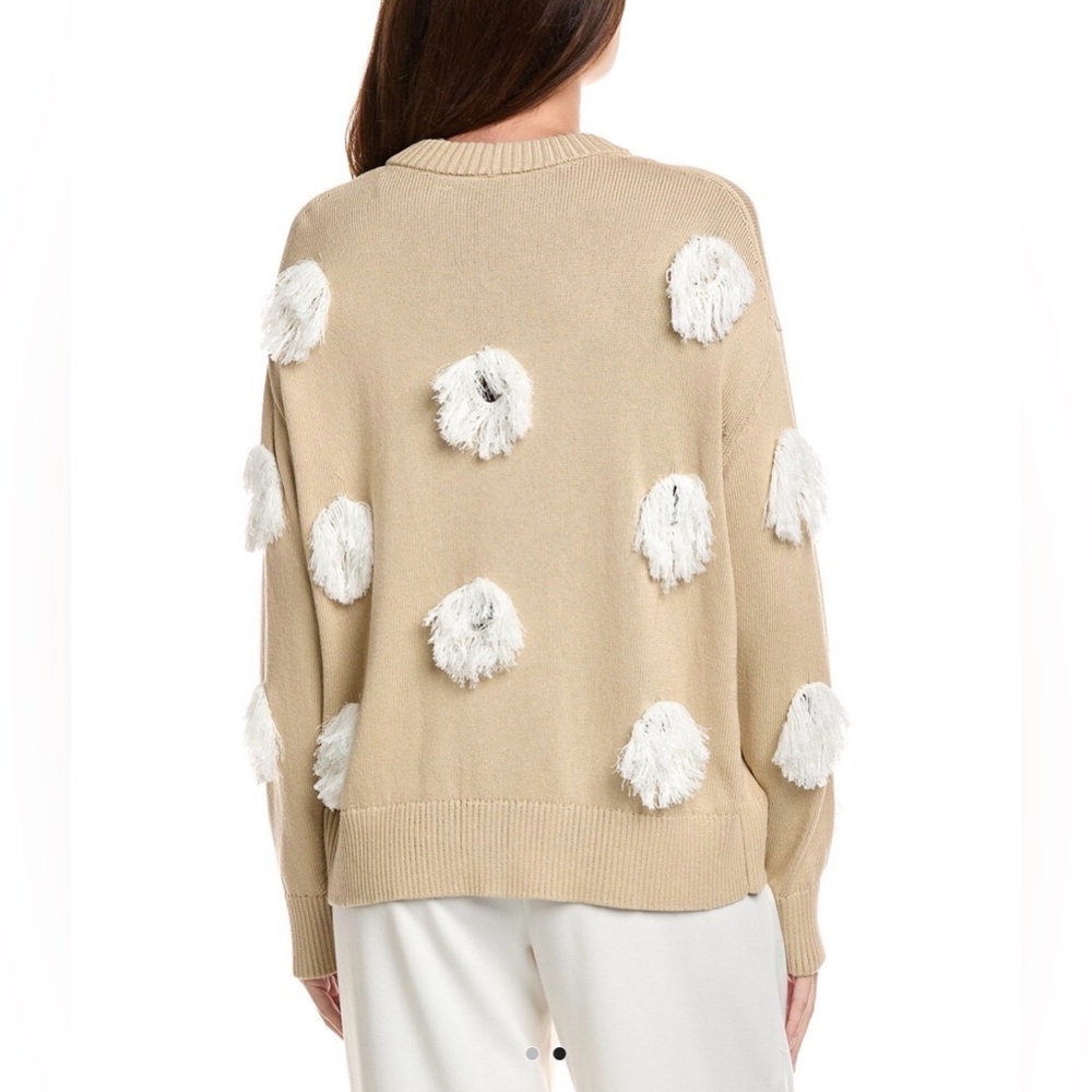 Lafayette 148 New York Feather Fringe Crochet Silk-Blend Sweater Women's Beige S - Picture 15 of 16